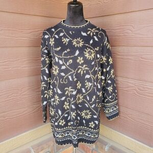 Dana Scott Metallic Floral Long Sleeve Black and Gold Vintage Sweater Top NWOT